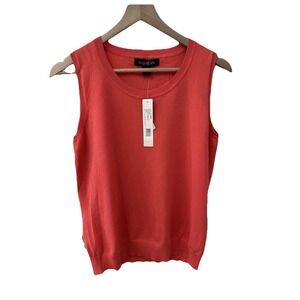 August Silk Sweater Tank Shell Large Coral Pink Silk Blend Sleeveless Scoop Neck